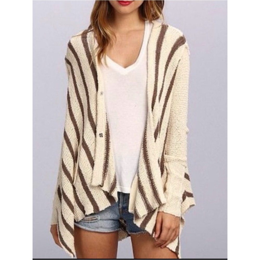 Free People Oversized Circle Back cardigan featuring a striped, asymmetrical